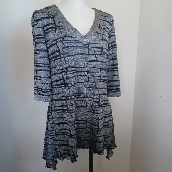 Joseph Ribkoff Top Stretch Knit V Neck Black Gray Silver Metallic Womens US 16 - Picture 2 of 10